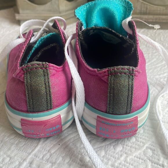 Converse Double Tongue Youth Sz 3 Pink Blue Glitter 656035F Unicorn Mermaid Low - Picture 6 of 11